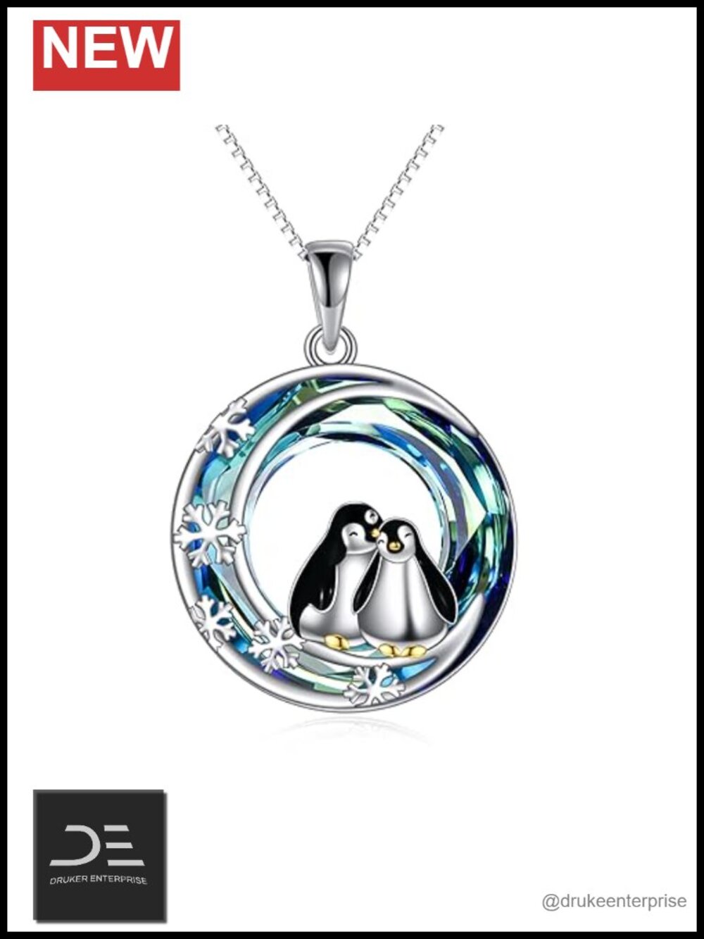 Sterling Silver Crystal Penguin Necklace for Women Animal Pendant Jewelry